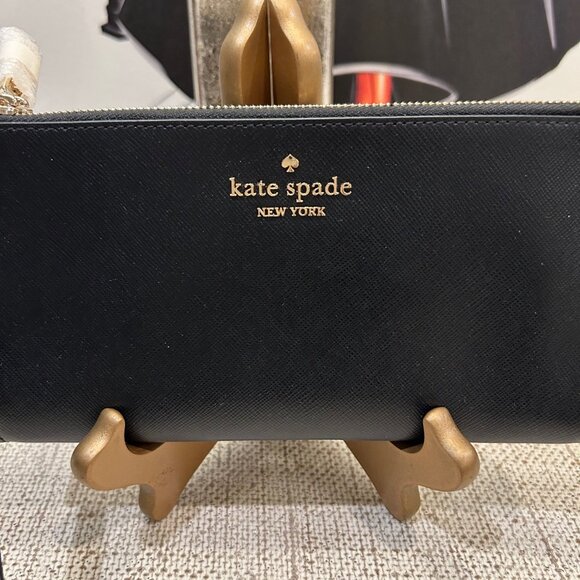 Kate Spade Madison Saffiano Leather Double Zip Wristlet in Polished Black - Picture 2 of 7